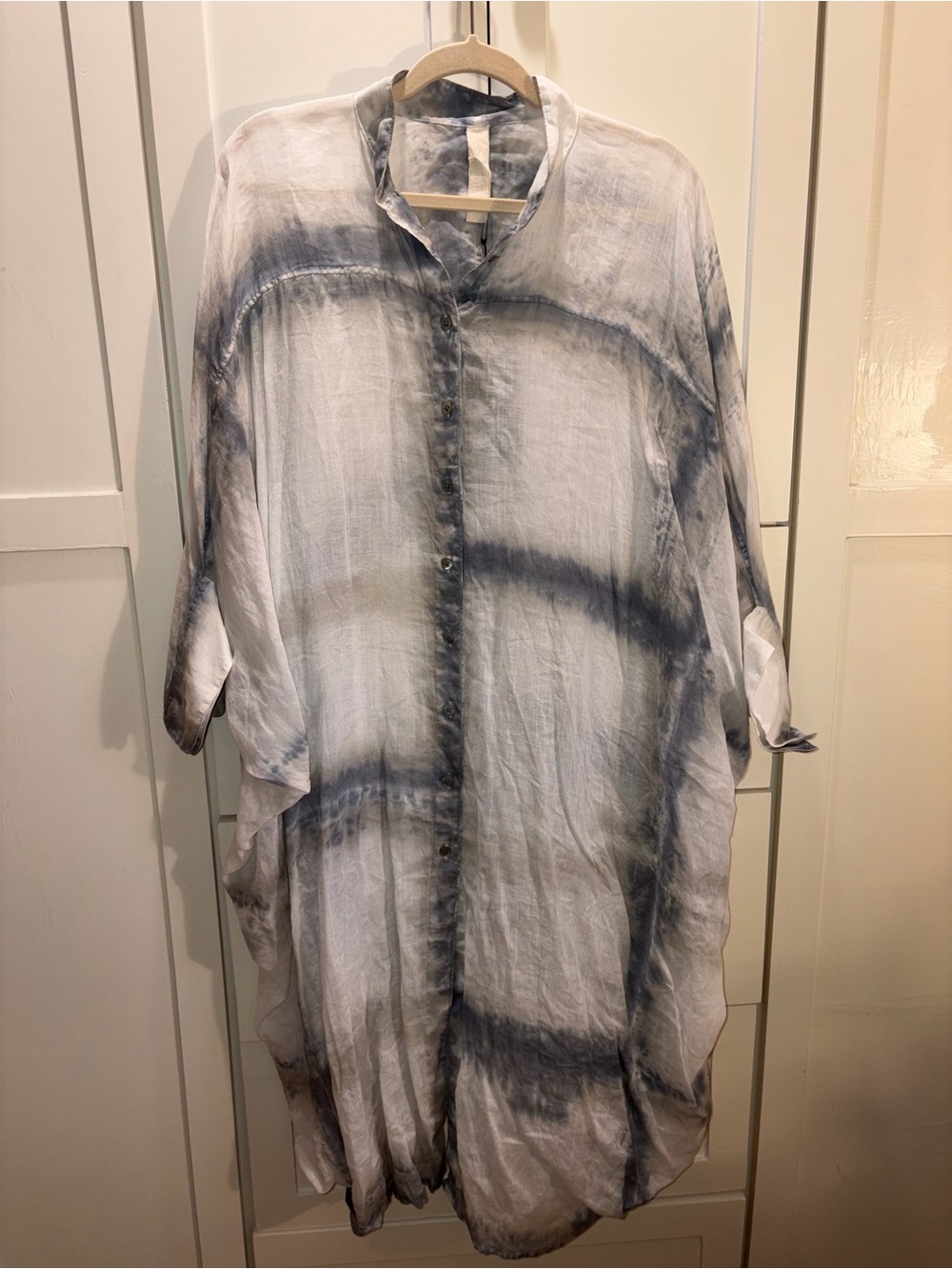 Gilda Midan Oversized Square Tie-Dye Shirt Dress White‎ & Gray Size M Logenlok